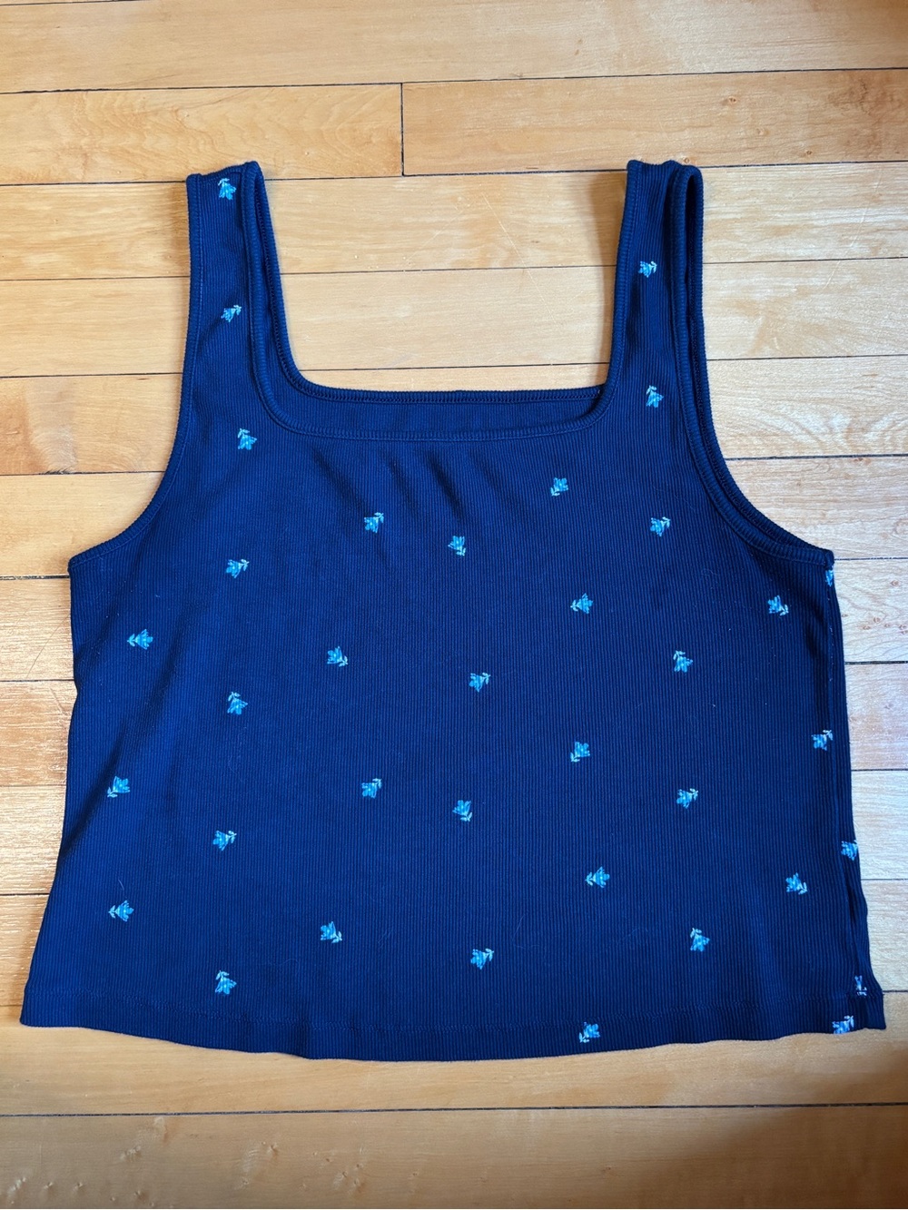 GUC Old Navy Ultra-Crop Rib-Knit Square-Neck Blue Floral Tank Top | Women’s XL